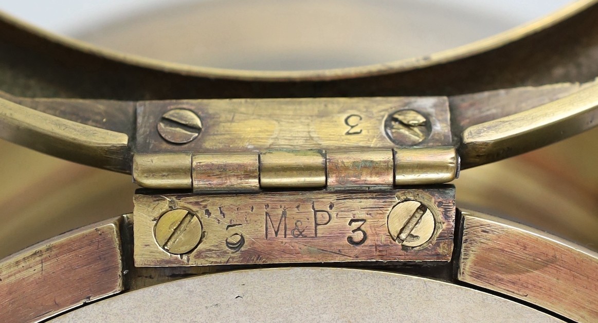 J.W. Benson of London. A brass bulkhead timepiece for HMS Dunnottar Castle, 22cm diameter